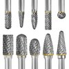 Tungsten Carbide Burr Set 1/4" Shank 10PC Double Cut Rotary Cutting Burrs Die Grinder Bits for Steel and Wood Working, Grinding, Carving, and Engraving