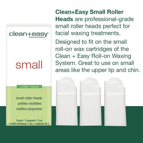 Clean + Easy Small Roller Head For Use With Roll-On Wax Refill, Perfect For Hair Removal On Small Areas, for Eyebrows, Upper Lip and Chin, Disposable and Easy to Use, DIY Waxing, 3-pack