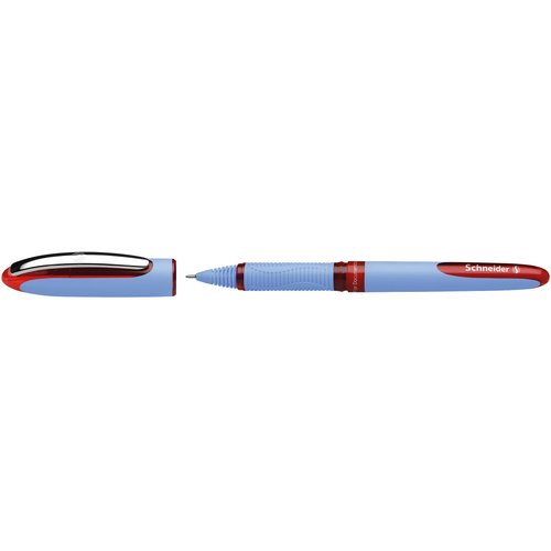 Schneider One Hybrid N Rollerball Pen, 0.5 mm Hybrid Needle Tip, Light Blue Barrel, Red Ink, Box of 10 Pens (183502)