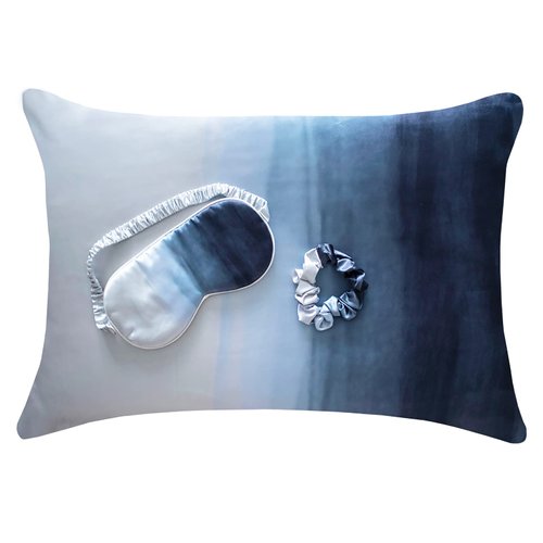 Satin Pillowcase, Eye Mask, Scrunchie Set by Fenrici, Vegan Silk Pillowcase for Hair and Skin, Gifts for Girls, Teens, Moms, Bridesmaids, Pillowcase and Matching Sleep Set, Standard Size, Blue Ombre