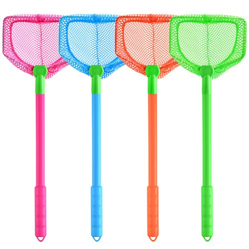 4 Pieces Kids Fishing Net Catching Bug Nets Fish Butterfly Nets Beach Toys for Kids Outdoor Playing (Blue, Red, Orange, Green)