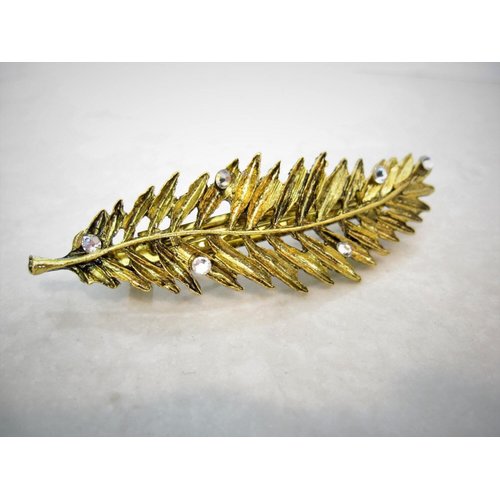 Generic Small bronze gold leaf hair clip clamp barrette with or without fits swarovski (Pattern: No crystals), 1 Count (Pack of 1)
