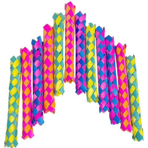 Mandarin Bird Toys by M&M 5520 Rainbow Bamboo Chewers Pk12 - Natural Bamboo Lightweight Colorful Woven Finger Traps, Soft Chewable Foot Toys, Stuffable, Great Fun fo