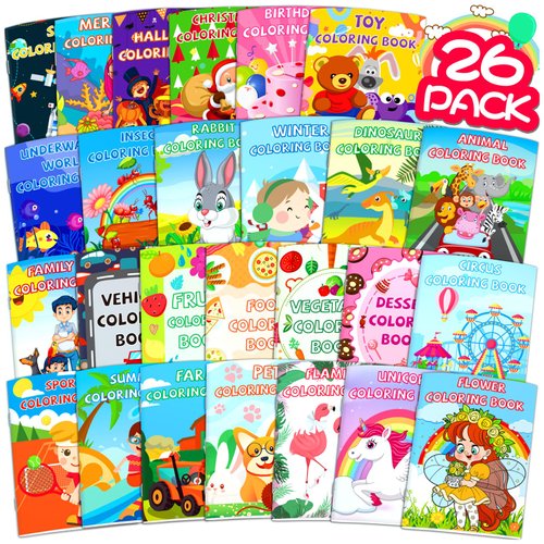 Glkuii 52Pack Coloring Books for Kids Ages 2-4-6-8-12, Small Bulk Coloring Books for Kids, Kids Birthday Party Favors Gifts Classroom Activity Supplies, Mini Coloring Books Includes Unicorn, Dinosaur