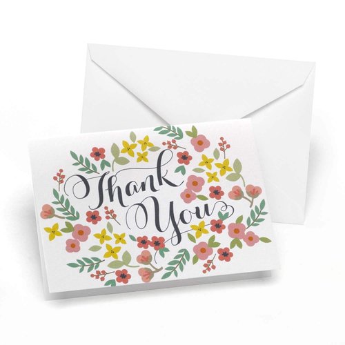 Hortense B. Hewitt 50-Count Retro Floral Thank You Note Cards, 4.8 x 3.3-Inches