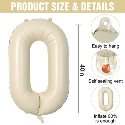 Letter Balloons Beige,40 Inch Letter O Balloons,A-Z Alphabet Name Foil Balloons,Big Single Cream Aluminum O Word Balloons Helium for Birthday,Anniversary,Baby Shower,Wedding Party Supplies Decorations