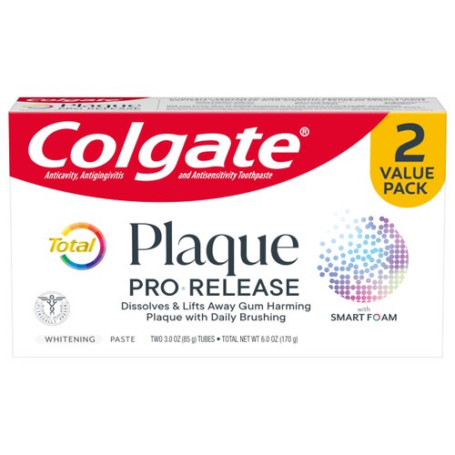 Colgate Total Plaque Pro Release Whitening Toothpaste, 2 Pack, 3.0 Oz Tubes