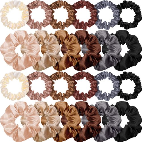WILLBOND 24 Pieces Satin Hair Scrunchies Bulk Silk Elastic Hair Bands Ropes Ponytail Holder for Women Girls Hair Accessories Decorations(Vintage Colors)