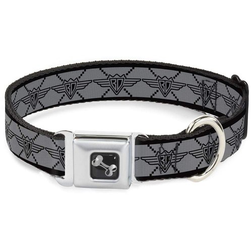 Dog Collar Seatbelt Buckle Buckle Down BD Monogram2 Gray Black 9 to 15 Inches 1.0 Inch Wide