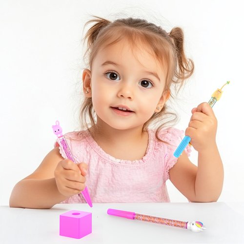 BIFYONF Create Your Kids Fashionable DIY Pens for Children, 3 Sparkly Pens–Perfect Birthday Gifts Ideas for Girls 4、5、 6、7、8、9+Year Old Preppy School Supplies (Pink)