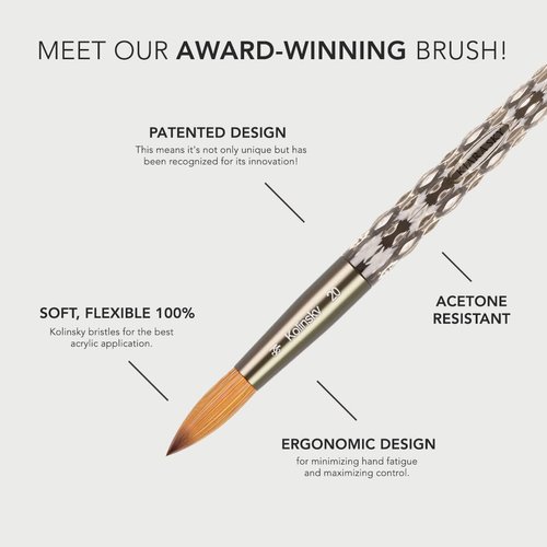 Kiara Sky Professional Nails *NEW* 100% Kolinksy Hand Crafted Black Crystal Acrylic Nail Brush (12)