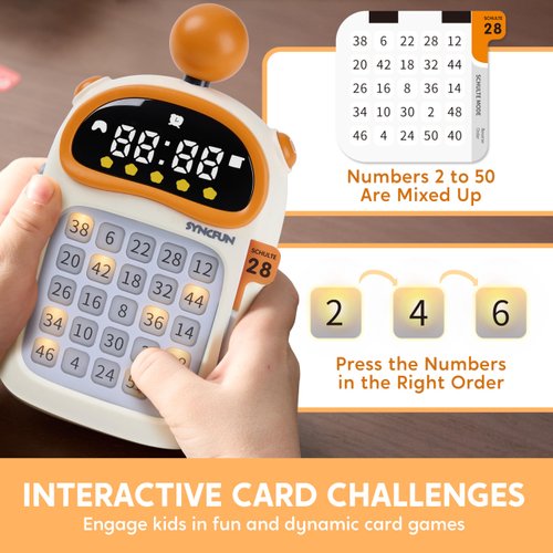 Handheld Game for Kids, Schulte Focus Training Machine with Flash Cards, Preschool Learning Toy, Educational Attention & Memory Trainer, Chrismas Birthday Gifts for Boys and Girls Ages 6-12