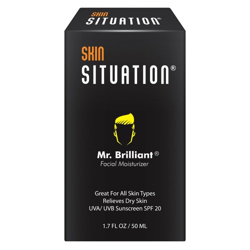 Mr. Brilliant Face Moisturizer - Men Facial Skin Care Cream for Dry and Oily Skin. Reduces Appearance of Fine Lines, Rapid Wrinkles Repair, Dark Spots and SPF 20 Sunscreen for Daily Use 1.7 Fl Oz