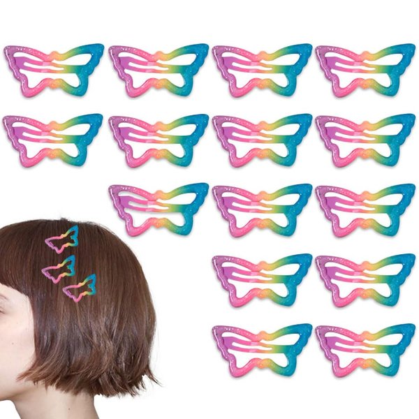 15 Pcs Colorful Butterfly Snap Hair Clips Mini 2 in Barrettes Cute Party Festivals Hair Accessories MGPFERD