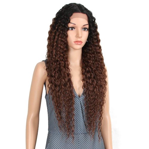 Joedir Lace Front Wigs Ombre Brown 28'' Long Small Curly Wavy Synthetic Wigs For Black Women 130% Density Wigs(TT1B/33)