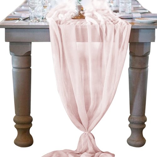 Socomi 10ft Blushing Pink Chiffon Table Runner 29x120 Inches Wedding Runner Sheer Thanksgiving Ch...