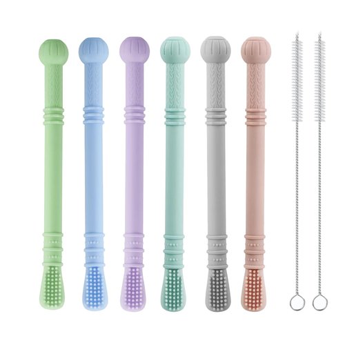PandaEar Baby Teether Tubes| 6 Pack Soft Silicone Chew Straw Teething Toy for Infant Toddlers, Dishwasher Safe