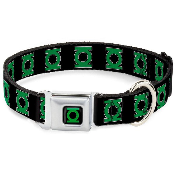 Buckle-Down Seatbelt Buckle Dog Collar - Green Lantern Logo Black/Green - 1" Wide - Fits 11-17" Neck - Medium