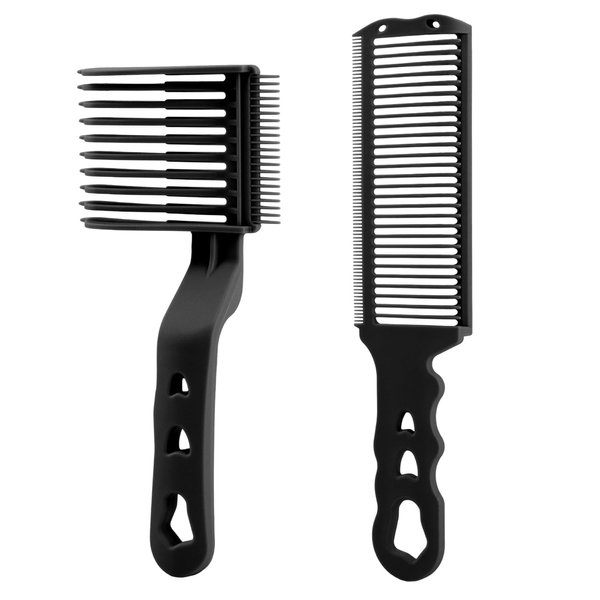 2pcs Barber Fade Combs Professional Barber Comb Barber Cutting Comb Men's Fade Combs Blending Flat Top Comb Curved Positioning Flat Top Comb (black)