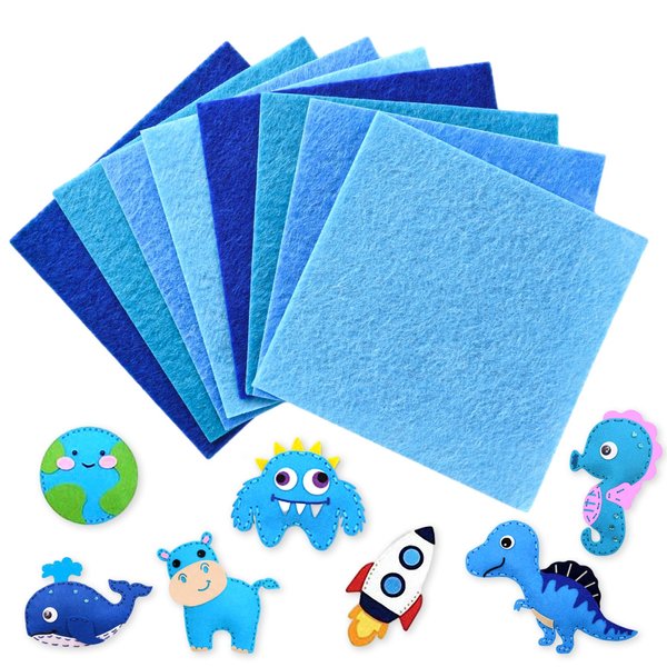 Hlonon 40Pcs Blue Felt Fabric Sheets, 6 x 6 Inch Pre-Cut Felt Sheet for DIY Crafts Sewing Patchwork Art Projects, 4 Colors