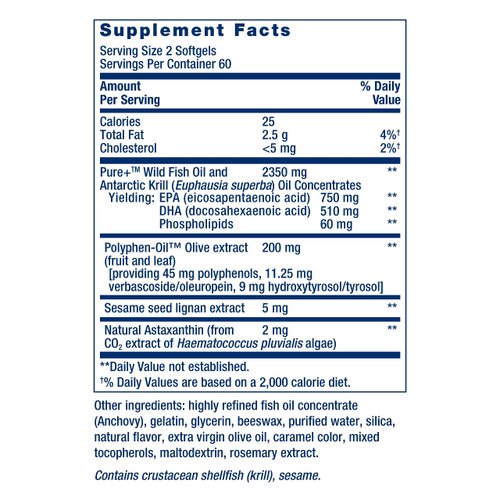 Life Extension Super Omega-3 Plus EPA/DHA Fish Oil, Sesame Lignans, Olive Extract, Krill & Astaxanthin - Heart, Brain & Joint Health Support - Gluten-Free, Non-GMO - 120 Softgels