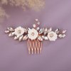 Teyglen Cute Flower Hair Comb Bridal Crystal Hair Side Comb Wedding Hair Accessories Gold Rhinestone Hair Piece Small White Flower Headpiece for Women(Rose Gold)