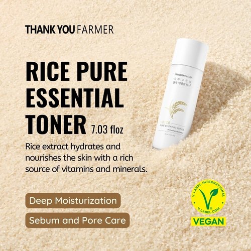 THANKYOU FARMER Rice Pure Essential Facial Toner for Woman 7.03 oz - Hydrating Rice Toner for Face with Niacinamide & Centella, Milk Toner for Glass Skin - Vegan Korean Skin Care for Dry Skin