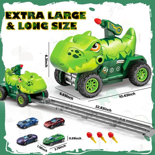OCHIDO Boys Toys for 3 4 5 Years Old Kids,Dinosaur Truck Toys Included Foldable Track & 4 Metal Cars,2 Player Race Mode,Interactive Game for Boys and Girls,Birthday Gifts Kids Age 3-5