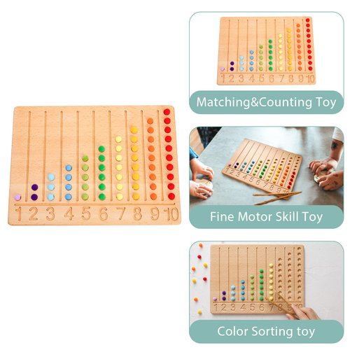 ibwaae Wooden Number Tracing Board Set Beads Counting Game Preschool Math Game Color Sorting Toys for Kids Fine Motor Skill Montessori Toys for Toddler(Peg Board)