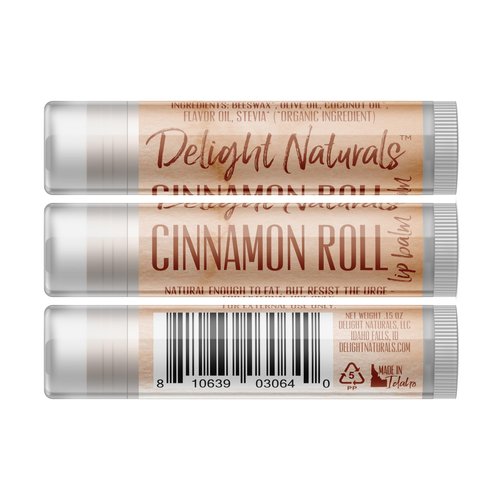 Delight Naturals Bakery Sweets Lip Balm Gift Set - Cinnamon Roll, S'mores, Cookie Dough