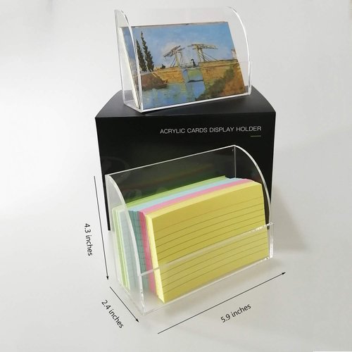 Bosssico Clear Index Card Holder Acrylic Postcard Stand Display Rack, Fit 3 x 5 Cards, 2 Pack