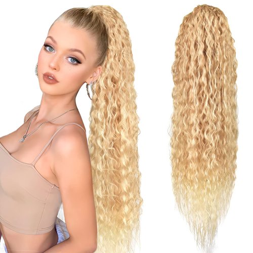 BHF 32&quot; +30” Organic Ponytail Extension Long Curly Drawstring Black Hair Extensions Pony tails Ex...