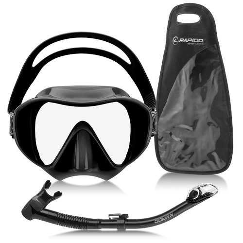 Rapido Boutique Collection Active Frameless Snorkel Mask Dry Snorkel Set - Scuba Snorkeling Mask Combo Kit with Carry Bag for Men and Women