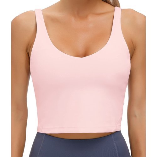 Wjustforu Women's Tank Top Padded Sports Bra Running Workout Yoga Crop Top (Medium, Pink)