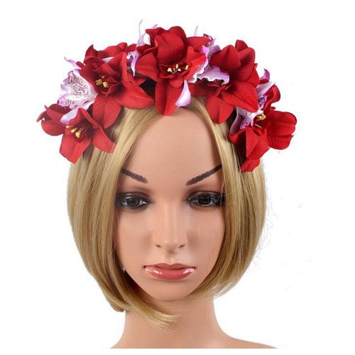 Mexican Flower Crown Headband Halloween Hairband Rose Flower Crown Headpiece Floral Hair Accessor...