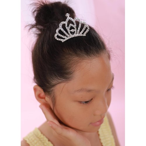 JWICOS Girls Mini Comb Small Rhinestone Comb Mini Crystal Hair Comb Headpiece Flowers Girls Comb Headband for Birthday Party Halloween Christmas (Silver)