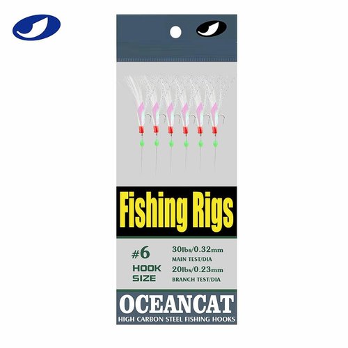 20 Packs Fishing Rigs 6 Hook/Set Rainbow Skin Silk String Hook Fishing Lure Saltwater Freshwater Bait Rig Tackle 5#6#7#8#9#10# (10#-20 Packs)