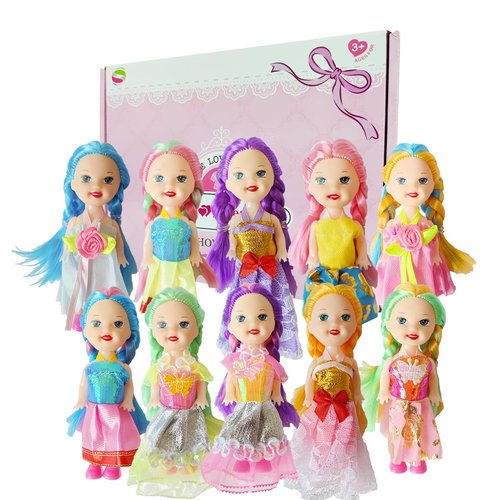 JING SHOW BUSSINESS 10 Sets Doll Clothes for 3 inch Mini Doll ，Include 10 Pieces Girl Mini Dolls, 10 Sets Handmade Doll Clothes and 10 Pairs of Doll Shoes