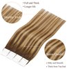 Loxxy Tape in Hair Extensions Seamless Skin Weft Brazilian Natural Remy Thick Human Hair Ombre Chocalate Brown Fading into Chocolate Brown With Strawberry Blonde Highlight R#4-4/27 20pcs 50g 16Inch