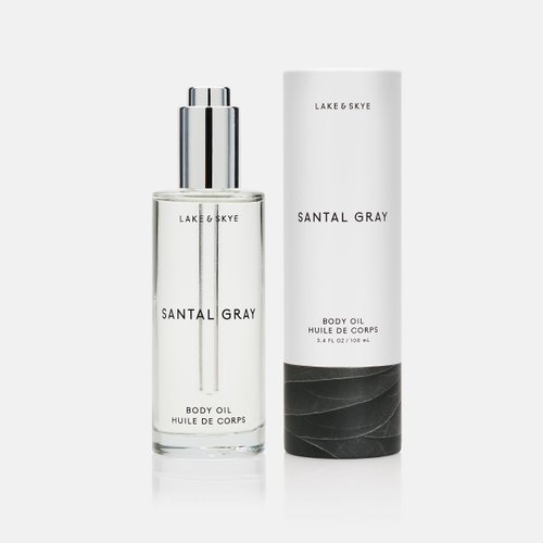 Lake & Skye Santal Gray Body Oil, 3.4 fl oz (100 ml), Hydrating with Vitamin E & Sweet Almond Oil - Woody Scent