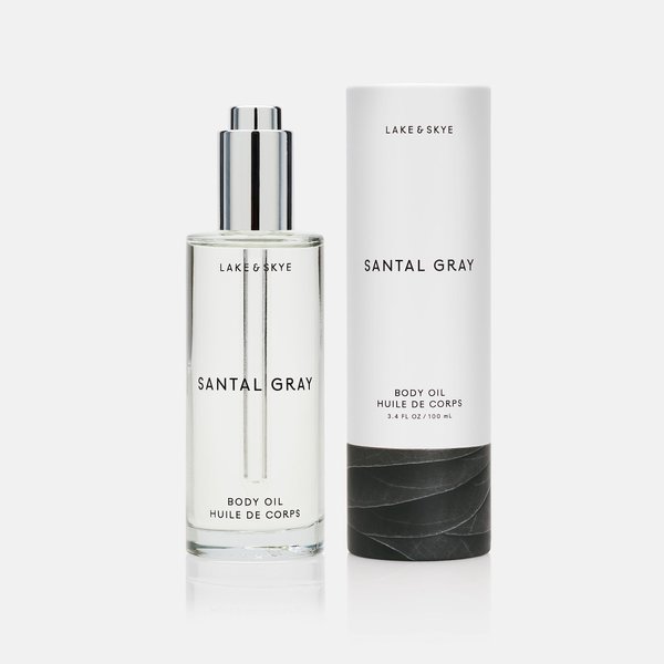 Lake & Skye Santal Gray Body Oil, 3.4 fl oz (100 ml), Hydrating with Vitamin E & Sweet Almond Oil - Woody Scent