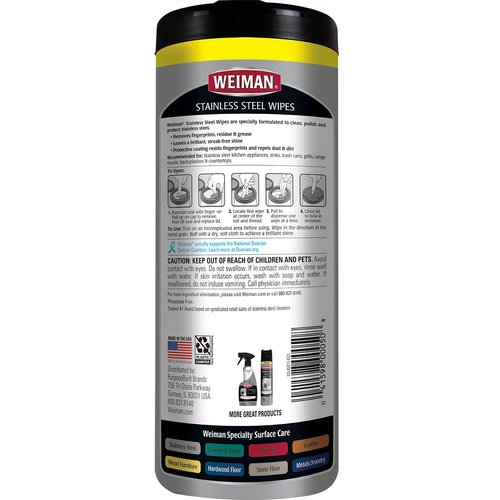 Weiman Stainless Steel Cleaner and Polish Wipes Bundle with Microfiber Cloth-Removes Fingerprints, Water Marks and Grease from Appliances - Works Great on Refrigerators, Ovens, and Grills
