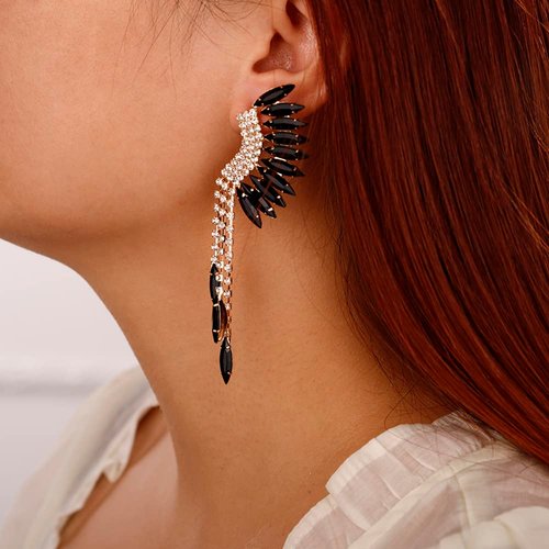 Denifery Rhinestone Wedding Earrings Crystal Dangling Earrings for Women Boho Statement Stud Earrings Bling for Brides Bridesmaid (Black)