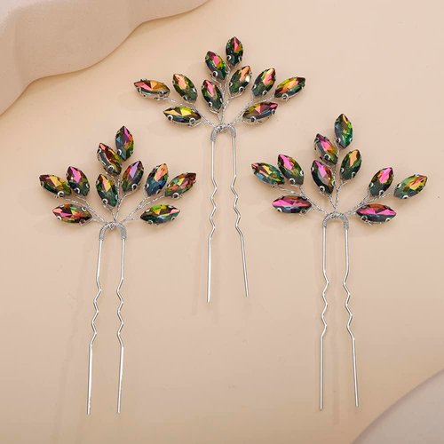 Rumtock 3pcs Rhinestones Beads Hair Piece Handmade Crystal Hair Pins for Wedding Brides Women Girls Hair Styling Jewelry (Laser)