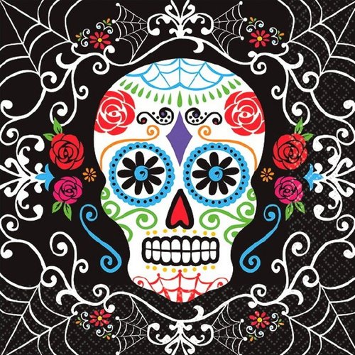 Amscan Day of the Dead Black and Bone Beverage Napkins