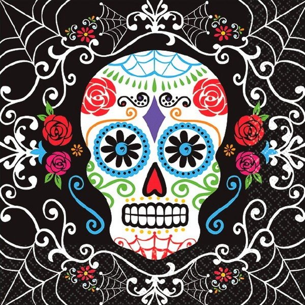 Amscan Day of the Dead Black and Bone Beverage Napkins