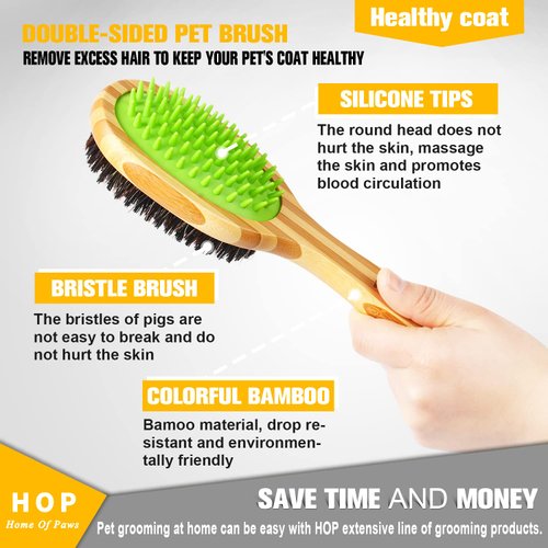 HOP Home of Paws Short Hair Dog Brush for Detangling and Shedding Coats, Silicone Pet Brushing Comb, Massage, Blood Circulation, Gentle on Sensitive Skin, Gift for Dog Lovers