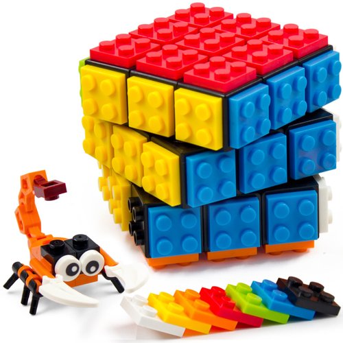 TOYAMBA Brick Cube with Building Blocks, Mini Toy Included, Compatible with Lego Cube, Inspired by Rubix Cube for Kids - Educational Toy (Black)