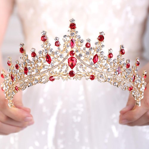 JWICOS Tiaras and Crowns for Women Crystal Wedding Tiara Crown Headband Princess Tiara for Bride Quinceanera Crown for Birthday Prom Pageant Halloween Costume Cosplay (Red)