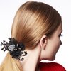Nuorest 2PCS Mesh Flower Elastic Hair Ties, Leaf Embroidery Acrylic Rhinestone Hair Band, Black Ponytail Holders, Elegant Hair Scrunchies, Hair Accessories for Women, Girls for Parties, Daily Use